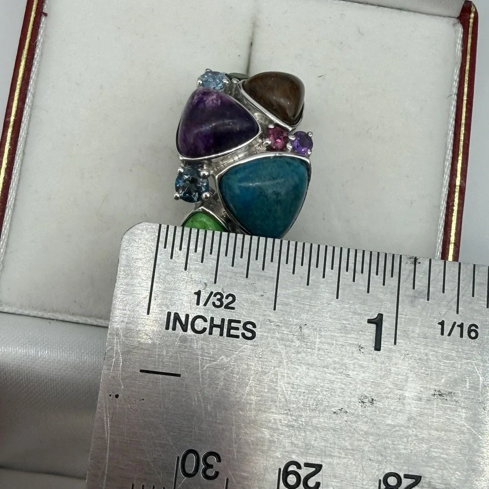 Vtg Lorenzo Sterling Silver Multi Gemstone Ring Turquoise Chrome Diopside QVC S7